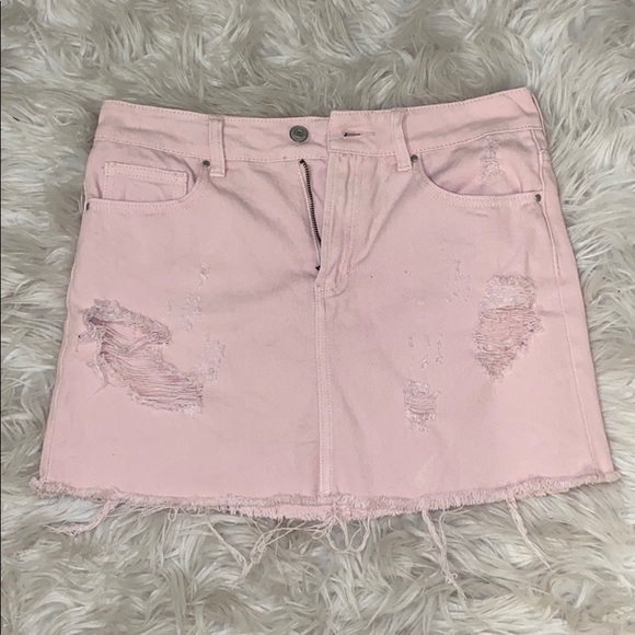 PacSun Dresses & Skirts - Pacsun Pastel Pink Distressed Frayed Denim Skirt